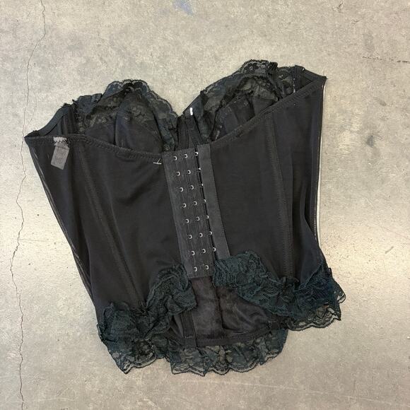 Vintage Y2k Silver Black Festival Mesh Lace Ruffle Corset Women's Adjustable L - Picture 2 of 5